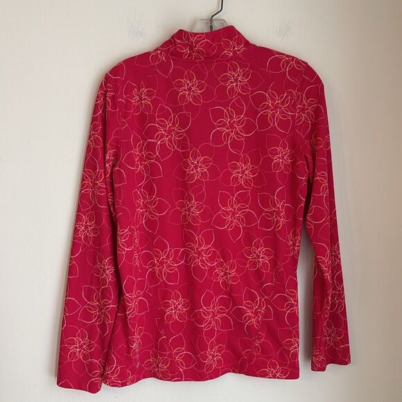 L.L.Bean women Pink Floral 1/2 Zip Long Sleeve Mock Neck Lightweight Running MD - Picture 6 of 6